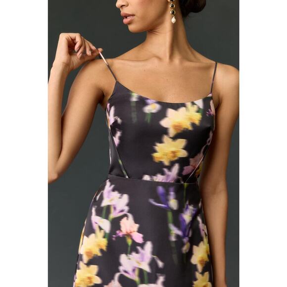 ML Monique Lhuillier Sleeveless Floral Maxi Dress Square-Neck Black Size 12 NWT - Picture 2 of 14